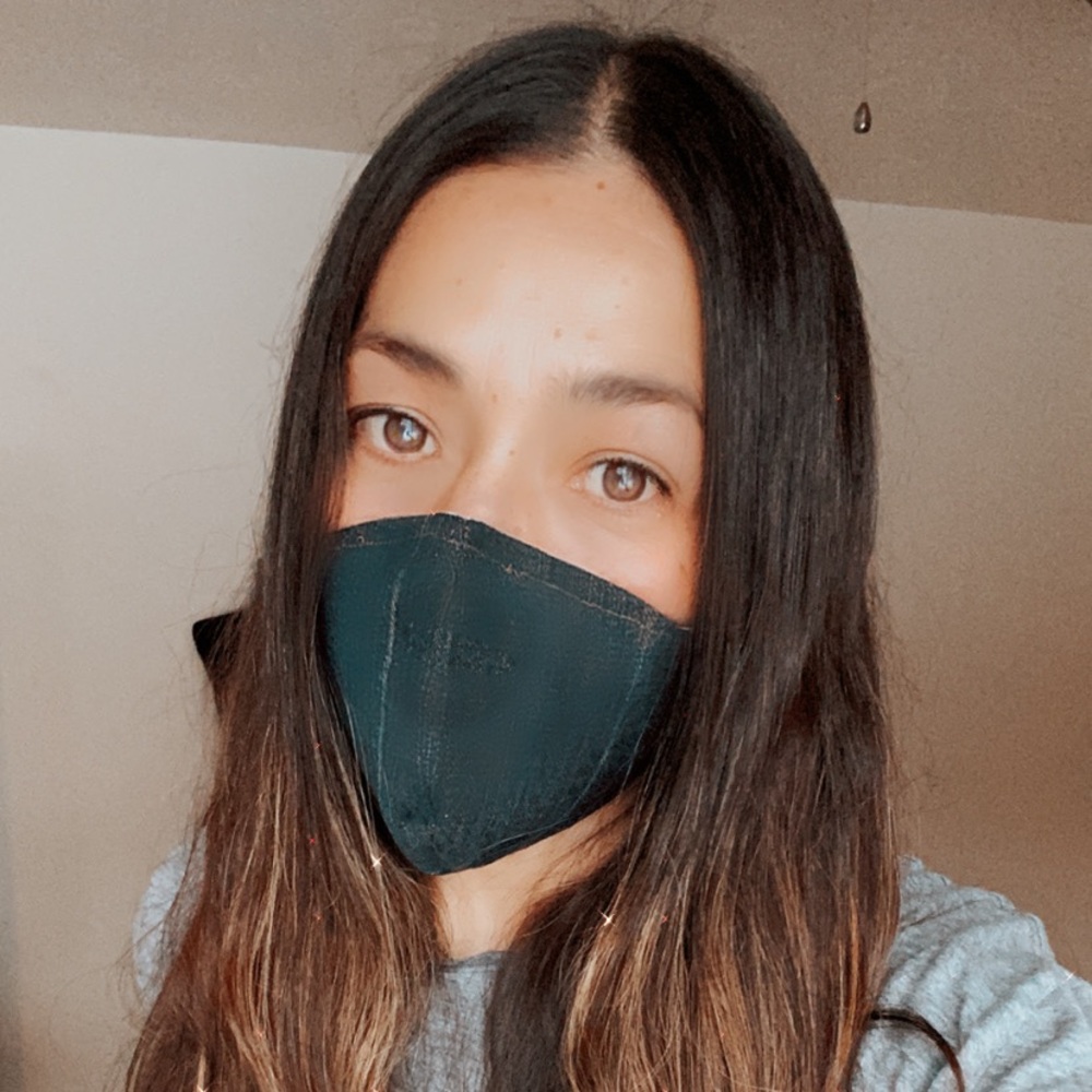 Face mask Denim with red Faux Leather straps